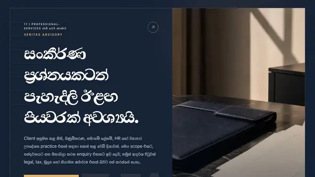 වෘත්තීය සේවා සඳහා ආදර්ශ visual reference එකක් වන Veritas Advisory screenshot එක